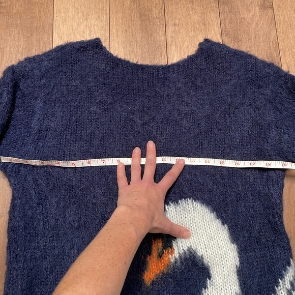 Press wool mohair blend navy blue swan knit sweater round neck size M - Picture 7 of 14